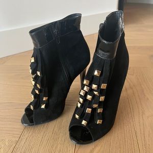 Kurt Geiger Black Carvela Suede Peep Toe Ankle Boots, Size 7.5 (38)